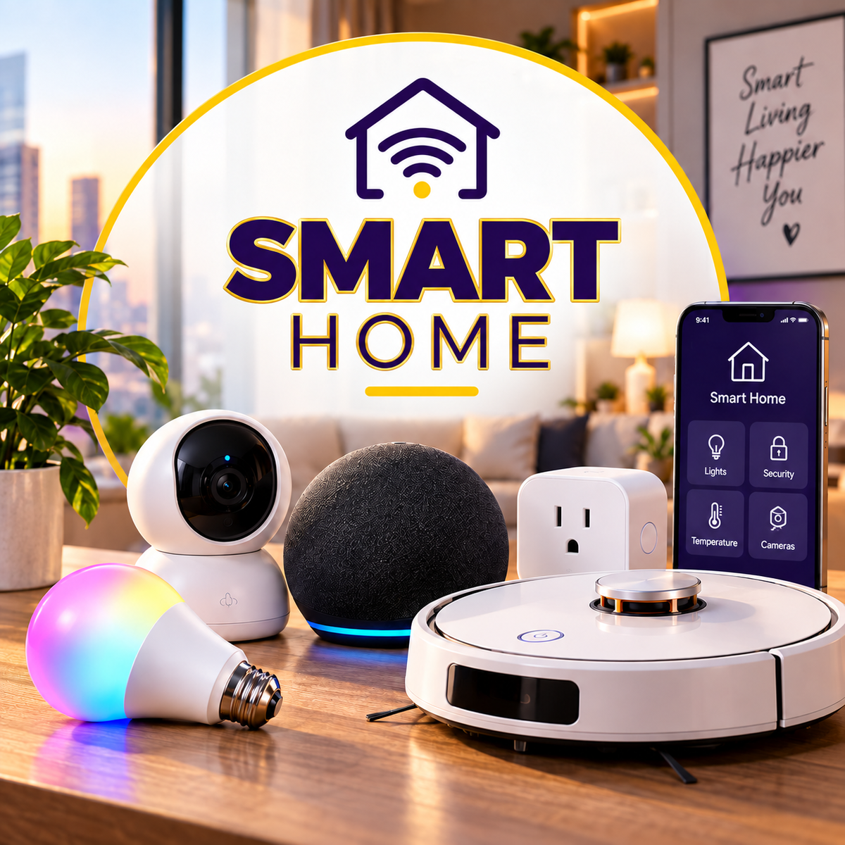 Smart Home with gold outlined title