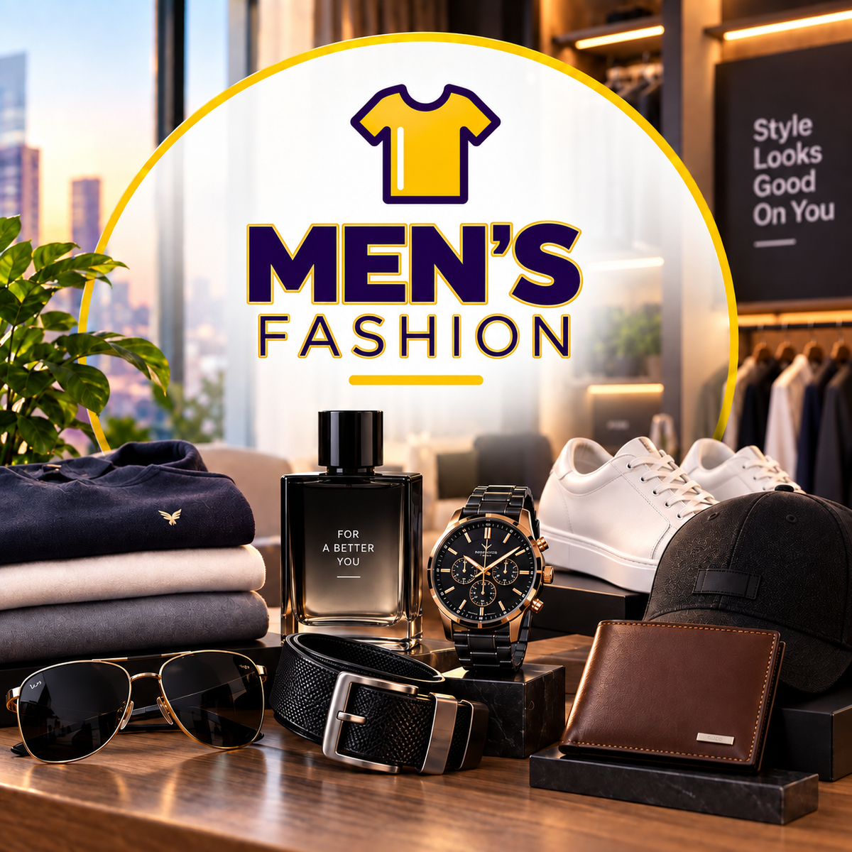 Men's Fashion with gold outlined title