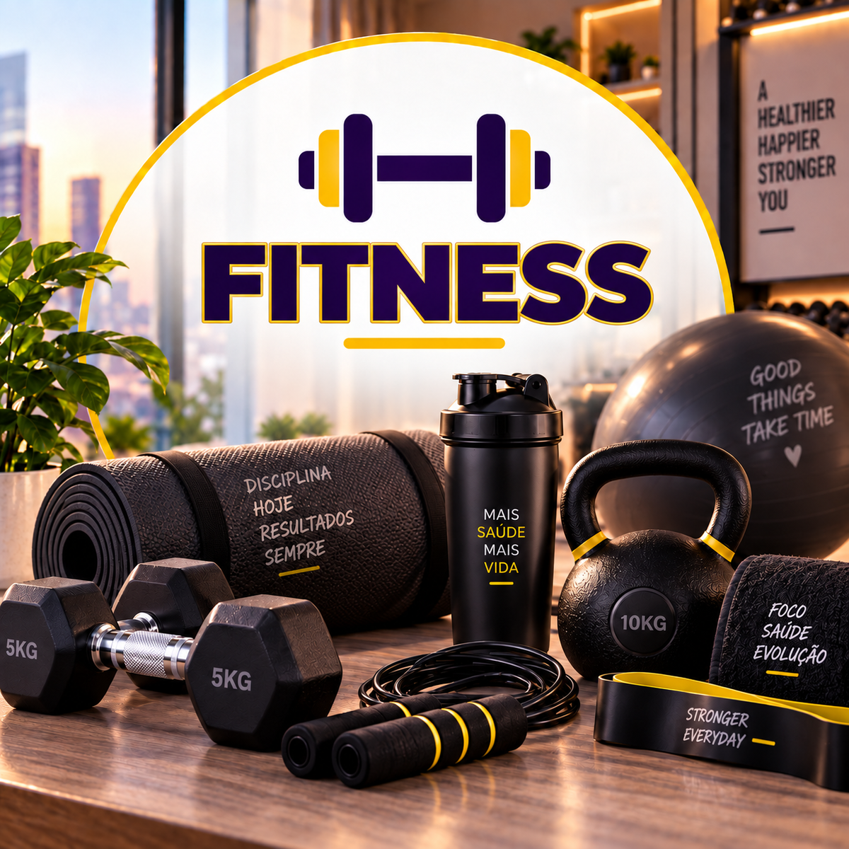 Fitness with gold outlined title